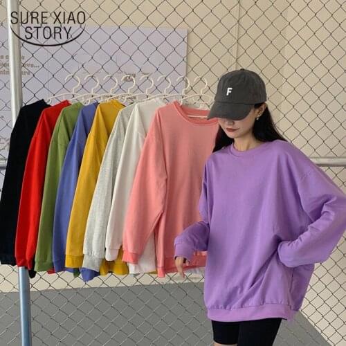 Plus Size Early Autumn New Korean Version of Loose Solid Cotton O-neck Long-sleeved Guard Schoolgirl Ins Hot Sweetshirts 11764