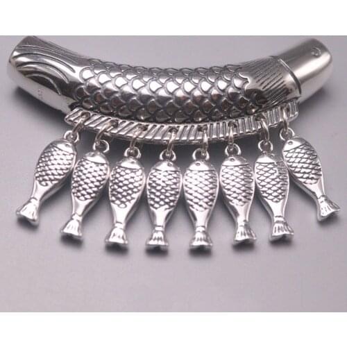 Real Silver 925 Pendant Fish Tube Tassel Small Fish Wealth Lucky Pendant 54*32mm