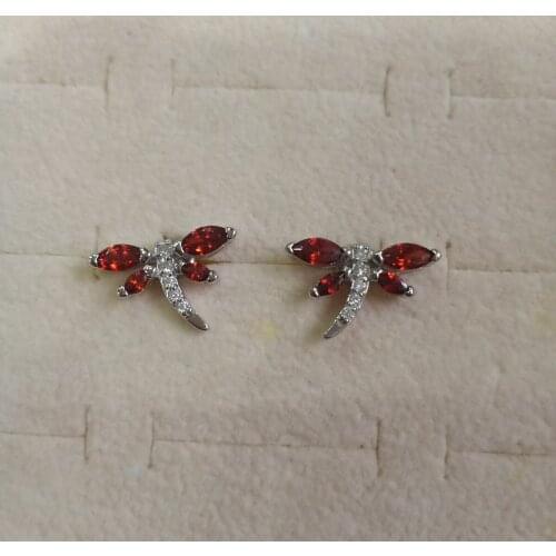 Silver earring with color zircounium plated rhodium dragonfly simple earring