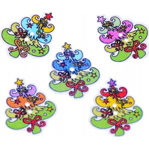 Free Shipping 50Pcs Random Mixed 2 Holes Christmas Tree Sewing Wood Buttons Scrapbooking 30x24mm F1044