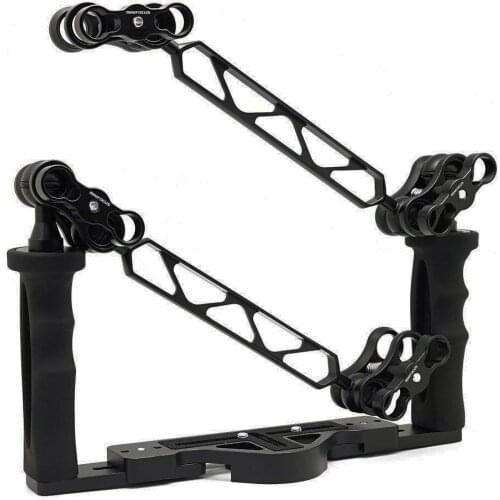 Underwater Diving Dual Handheld Stabilizer Tray Handle Grip Set with 1inch Double Ball Arm and Clamp For waterproof Housings