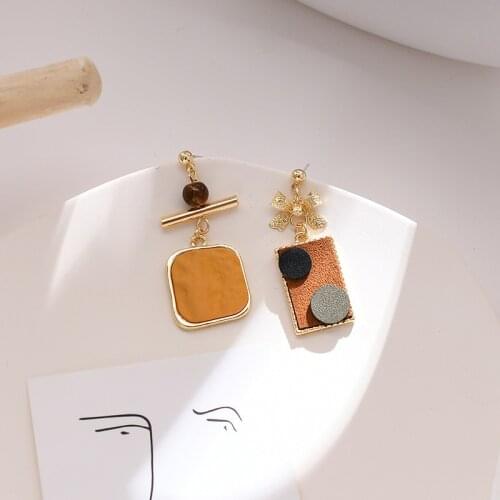 S925 Korean Oil Painting Wind Retro Simplicity Temperament Asymmetrical Minority Earrings Fashion Personality Creative Earrings