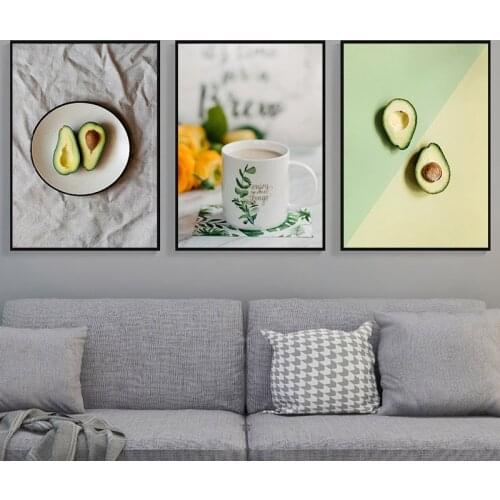 Modern Concise and Bright Lemon Fruit Decoration Painting Avocado Apple Kitchen Wall Background Hanging Painting Illustration