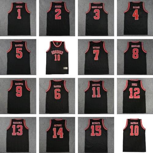 BG basketball jerseys SHOHOKU 1-15 RUKAWA SAKURAGI jersey anzai Outdoor sportswear training Hip-hop culture movie black