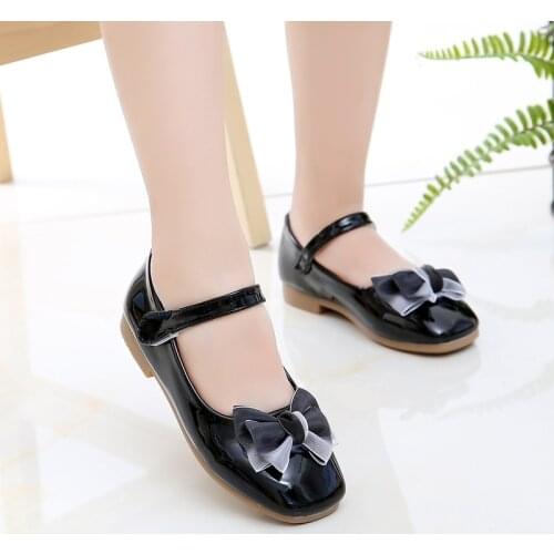 Girls Leather Shoes Soft Flats Princess Sweet Bow-knot Kids Shoes Childrens Dress Shoes For Wedding Party Mary Janes 26-36 Cute
