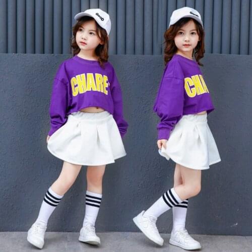 Girls Hip Hop Skirts Dance Costumes for Children Dancewear Party Stage Outfits Kids Jazz Ballroom Dancing Skirts T Shirt Wear LJ