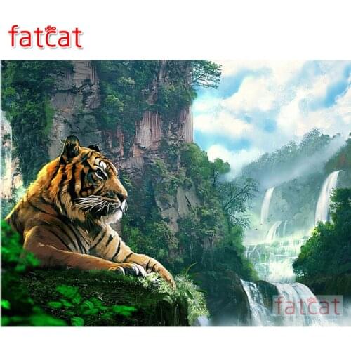 FATCAT Waterfall tiger animal 5d diy diamond painting kits full square round diamond embroidery sale wall decoration AE3065