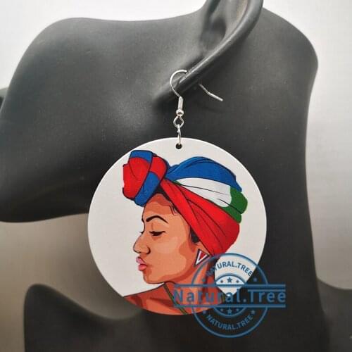 Free Shipping!!African headwarp woman Wooden Earrings