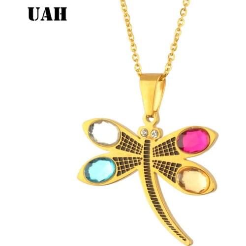 UAH Free Shipping Stainless Steel Necklace Free Shipping Fashion Jewelry Crystal Dragonfly Necklace