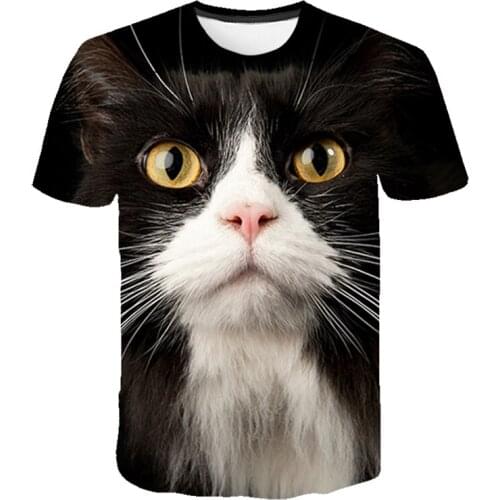 Animal Cat Head 3D Print T shirt Boys and Girls HipHop Streetwear Tee Tshirt Boy Funny Black Short Sleeve Summer Clothes Drop
