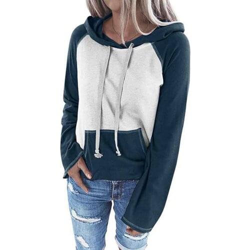 Oversized T Shirt Long Sleeve Color Hooded Block Hoodies Soft Drawstring Patchwork Pullover Pocket Tops Футболка Оверсайз
