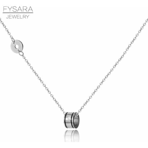 FYSARA Female Brand Circle Roman Necklace Short Chokers Black Round Pendants Necklaces Women Stainless Steel Luxury Jewelry