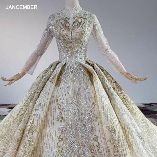 HTL1840 luxurious And Attractive Appliques Crystal High Neck Evening Dress 2020 Three Quarters Sleeve