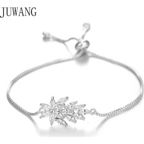 JUWANG New Fashion DIY Brecelet Bangles Jewelry Cubic Zirconia Pave Setting Charm Adjustable Chain Bracelets For Woman Girls