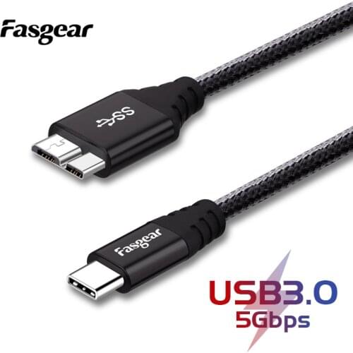 Fasgear Micro B USB C 3.0 Cable 5Gbps Fast Data Sync Cord For Samsung External Hard Drive Macbook WD Toshiba USB 3.0 Cables