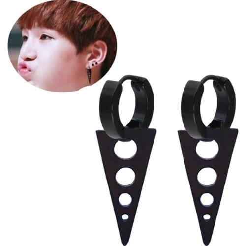 KPOP DNA Korean V 2018 Fashion Lmikni Korea Triangle Titanium Steel Earrings For Women Album Earrings Men Jewelry Brinco