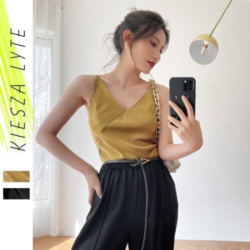 Summer 2021 New Satin Top Sleeveless V Neck Female Vest Basic Slim Top Sleeveless Blouse Ropa Mujer Top