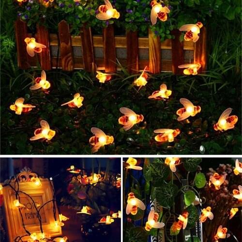 Cute Honey Bee LED String Lights Fairy Lights Garland Christmas Decorations for Home Outdoor EU Plug/Battery/USB Powered Navidad