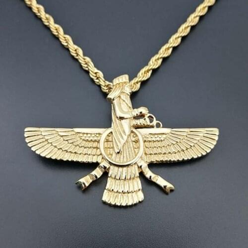 Personality Fashion Trend Punk Style Gold Ahura Mazda Light and Fire of Truth Zoroastrianism Mens Amulet Pendant Necklace