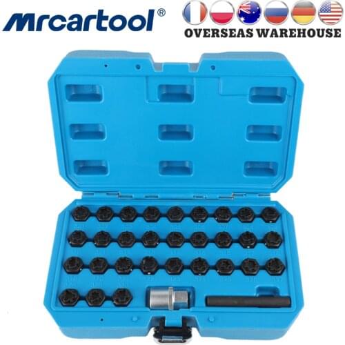 MR CARTOOL 32PCS Anti-Theft Screw Sleeve Wheel Lock Tool 12.5mm Sleeve Removal Tool Set Socket For Mecedes Benz
