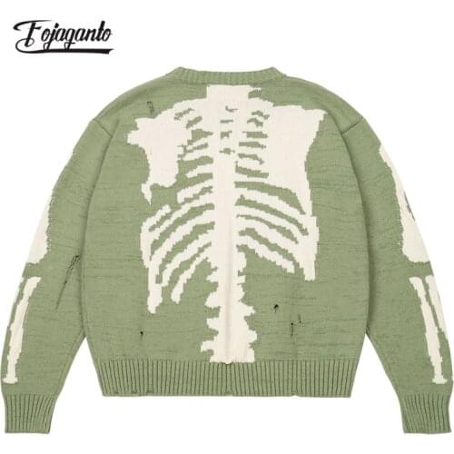 FOJAGANTO Mens Fashion Street Sweater Autumn Jacquard Knitted Long-Sleeved Hip-Hop Loose Pullover Brand Sweater Male