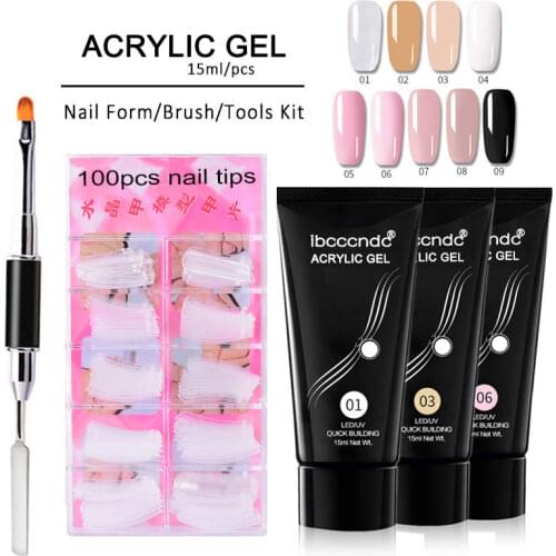 3Pcs/Set Poly Nail Extension Gel Set Gel Polish Nail Brush Natural Hard Jelly Acrylic Poly Buider Gel with Nail Tips Double Head