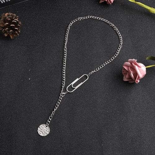 New Cool Paper Clip Tag Pendant Stainless Steel Necklace, Vintage Long Chain Punk Jewelry for Women Man Friendship Girl Gifts
