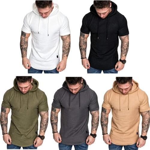New Mens Fashion Soild Hooded t-Shirt Summer Short Sleeve Sports Casual t-Shirt Training Running Shirts Fitness Top Gym Outfit