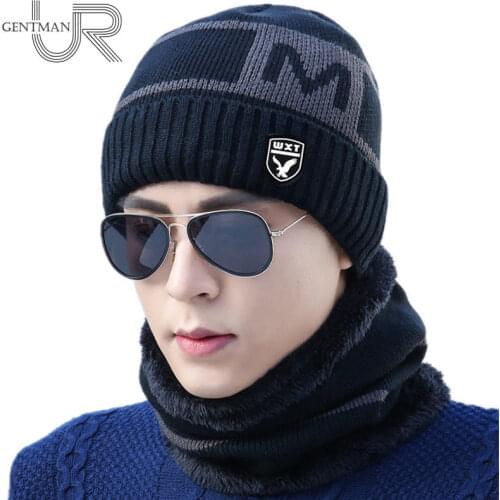 New Winter Hat Men Knitted Hat Scarf Set Casual M Letter Warm Baggy Winter Hats For Men Women Skullies Beanie Hat Bonnet Caps