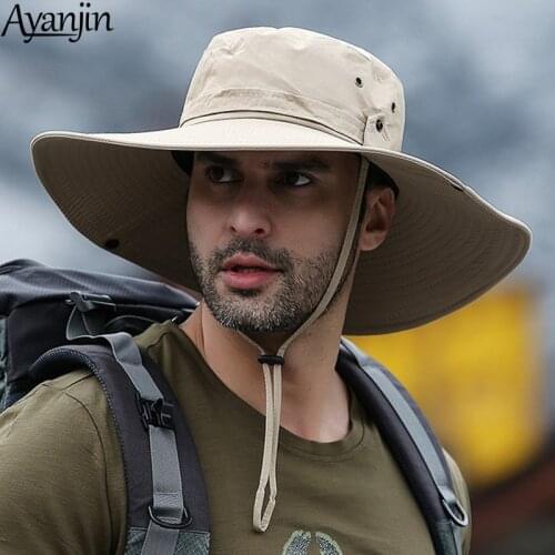 2021 hot Fashion Summer Bucket Hat Cowboy Men Outdoor Fishing Hiking Beach Hats Mesh Breathable Anti UV Sun Cap Large Wide Brim