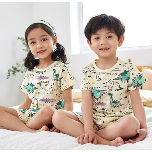 Girls Boys Pajamas Baby Kids Nightwear Short Sleeves Sleepwear Childrens Clothing Sets Animal Dinosaur Pyjamas For 4 6 8 10 12Y