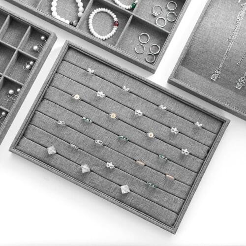 Gray Linen Stackable Jewelry Tray Jewellery Organizer Jewelry Storage Box Ring Display Tray Necklace Storage Plate boite cadeau