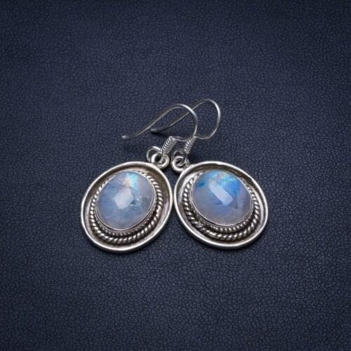 Natural Rainbow Moonstone Handmade Vintage 925 Sterling Silver Earrings 1 1/4" T4945