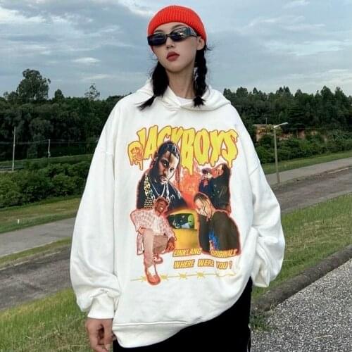 QWEEK Y2K Vintage Print Women Hoodies E Girl Streetwear Oversized Sweatshirts 2021 Autumn Harajuku Long Sleeve Tops Kpop Clothes