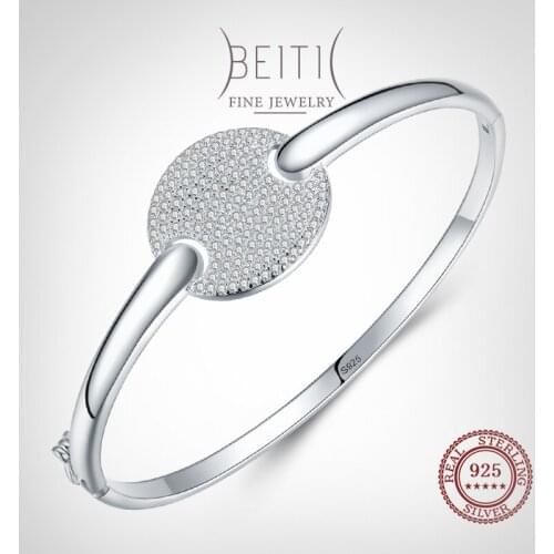 Beitil Top Quality Real 925 Sterling Silver Round Zircon Bracelets For Women Classic Wedding Statement Anti-allergy Jewelry