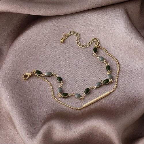 Origin Summer Blue Green Crystal Charm Bracelets for Women Gold Beaded Chain Double Layered Adjustable Bracelet Accessories