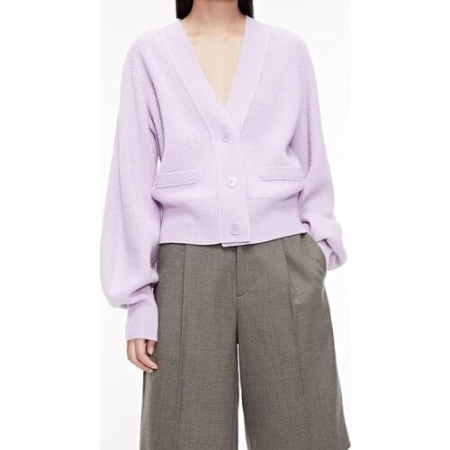 Women Sweater Fall and Winter 2021 Women V-neck Cardigan Solid Loose Long Sleeve Puff Sleeve Fashion Cardigan