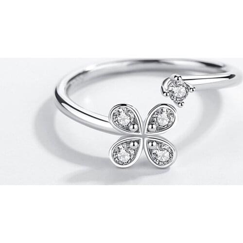 Authentic 925 Sterling Silver Pan Ring Creative Flower Four Leaf Lucky Clover Ring For Women Wedding Party Gift Fashion Jewelry
