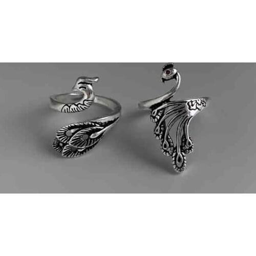 Creative Retro Peacock Phoenix Adjustable Index Finger 925 Sterling Silver Rings For Women Vintage Dainty Jewelry Wholesale