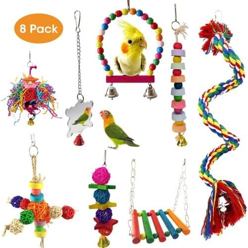 8PCS Birds Swing Toys Bird Chewing Toys Birds Cage Toys Suitable for Small Parakeets, Cockatiels, Conures, Macaws, Parrots