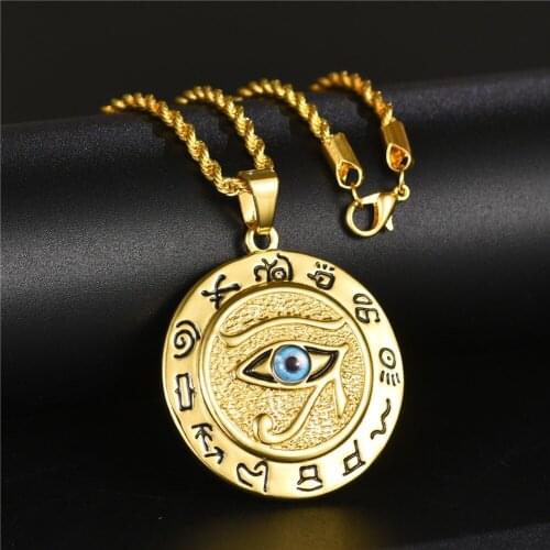 Ancient Egypt The Eye Of Horus Pendant Necklaces For Women And Men Gold Color Stainless Steel Round Jewelry Dropshipping