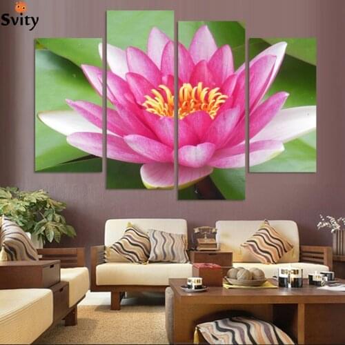 Free shipping 4 Piece The unique gift Superb Flower Print Painting on Canvas Combination Huge Modern Wall Charm Lotus Picture