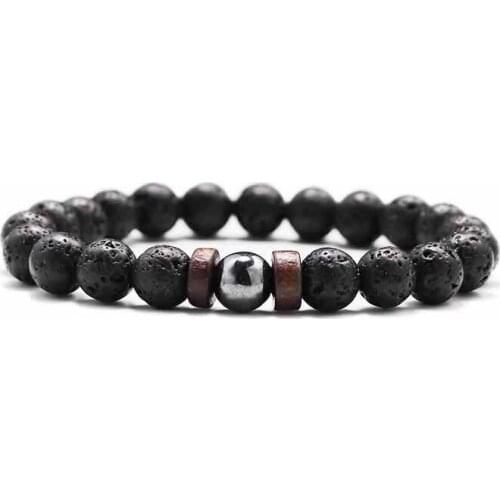 8mm natural lava stone beads bracelet handmade men women bracelets wood pulseras Jewellery for pulsera hombre armband 2021