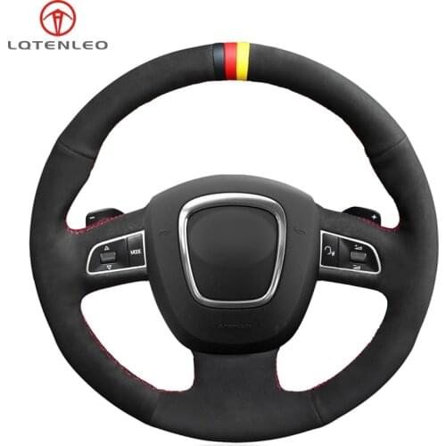 LQTENLEO Hand Sew Car Steering Wheel Cover Black Suede For Audi A4 S4 2005-2012 A6 S6 A8 2006-2011 S8 2007 Seat Exeo 2009-2012