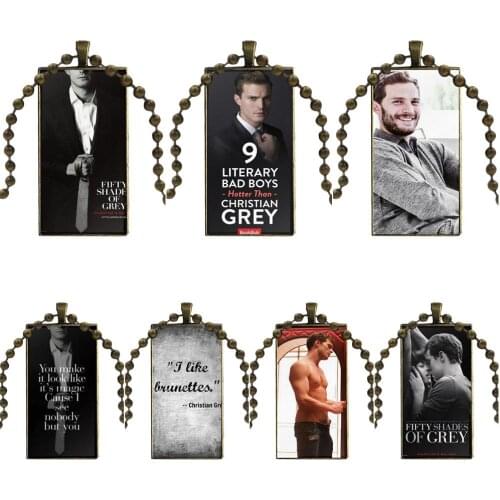 For Girls Gift 50 Shades Of Grey Design Fashion Vintage Glass Women Rectangle Necklace Pendants