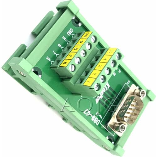 Dual DB9 D-Sub DIN Rail Mount Interface Module , 2-Ports DB9 Female Male Breakout Board terminals