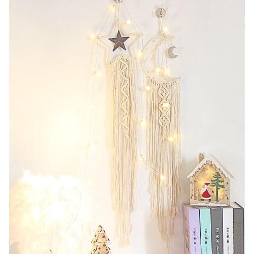Macrame Hanging Tapestry Bohemian Elegant Handing Iron ring Wall Tapestry Woven Knitted Cotton Thread Star Moon Decor DIY Craft