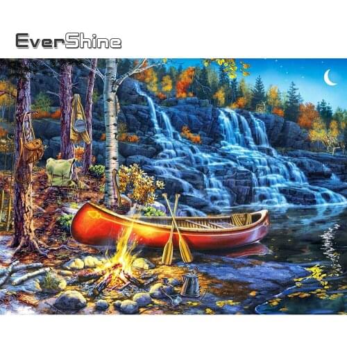 Evershine 5D DIY Diamond Painting Waterfall Landscape Picture Of Rhinestone Diamond Embroidery Boat Cross Stitch Lake Home Decor