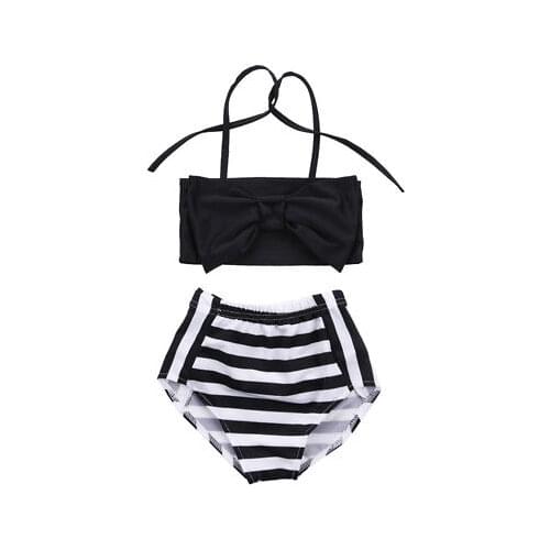 Summer Toddler Cute Baby Kids Girl Swim Bikini Set Swimwear Striped Swimming Bathing Two-Piece Suit Swimsuit Beachwear