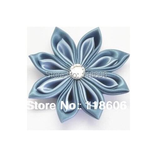 Hot Sale 50pcs/lot Light Blue Kanzashi Fabric Flower Hair Flower WITHOUT CLIP Free Shipping
